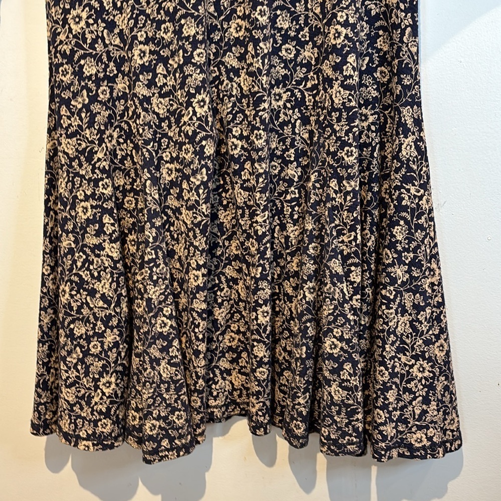 Vintage Ralph Lauren navy/tan floral fit & flare midi dress size large - Picture 11 of 13